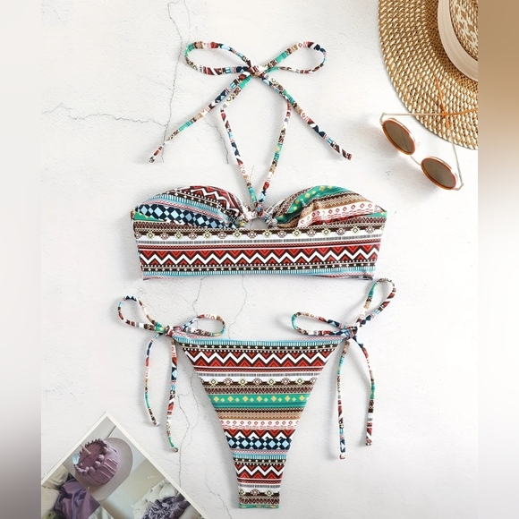 2 For $40 New! Colorful Patterned Bikini Set Size large! - Picture 2 of 2